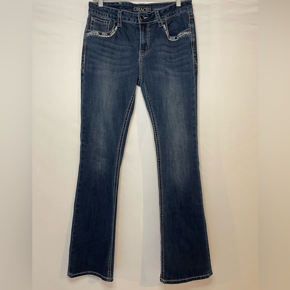 GRACE Horse Shoe Embellished Mid Rise/Easy Fit Bootcut Jeans - Picture 1 of 10